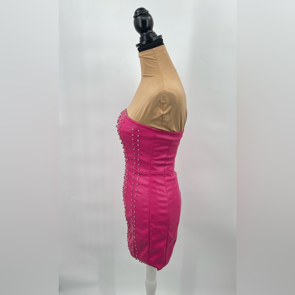Faux leather hot pink rhinestone mini dress S Barbiecore party club Vegas Bday - Picture 4 of 16
